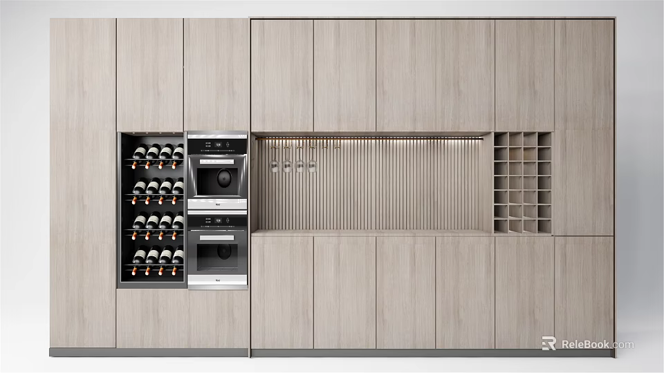 Modern Wooden Wine Cabinet With Built in Storage for Wine Bottles and Glass Rack 3d model 