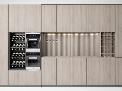 Modern Wooden Wine Cabinet With Built in Storage for Wine Bottles and Glass Rack 3d model