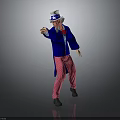 Man In Blue Coat Red Bow Tie And Striped Pants Pointing With White Top Hat