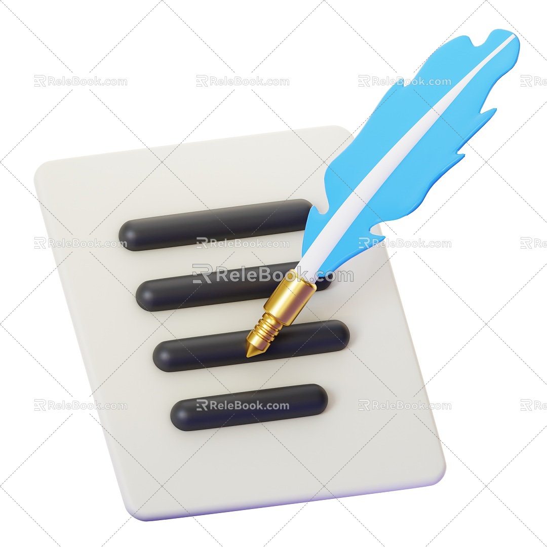 Cartoon three-dimensional icon stylized sketch quill pen 3d model