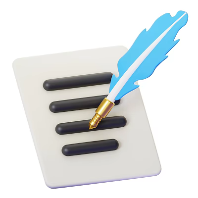 Blue Feather Pen With Gold Nib On White Board With Black Strips 3d model