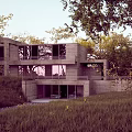 Modern Detached Villa With Concrete Structure Large Windows And Green Surroundings