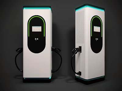 Commercial EV Charging Stations With Modern Design White Green Blue Accents Displays And Charging Ports 3d model