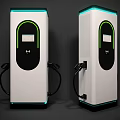 Commercial EV Charging Stations With Modern Design White Green Blue Accents Displays And Charging Ports