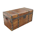 Vintage Wooden Trunk with Metal Straps Rivets and Leather Handle Classic Storage Design