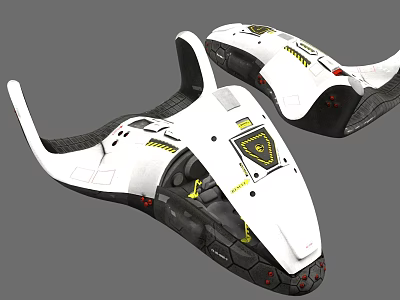 Two White Futuristic Sci-Fi Vehicles With Streamlined Design And Black Yellow Details 3d model
