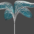 Modern Unique Pergola With Blue Glass Petal Shaped Canopy And Metal Frame Structure