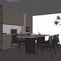 Modern Restaurant Interior Design With Wooden Dining Table Leather Chairs And Large Window