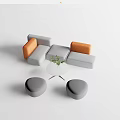 Modern Gray And Orange Sectional Sofa Set With Round Coffee Table And Ottoman Stools Design