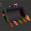 Construction Machinery Bucket With Black Body Red Tines Top Metal Attachment And Reflective Surface