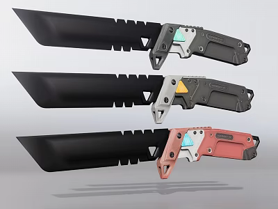 Modern Tactical Knives With Black Blades And Multicolor Handles For Outdoor Activities 3d model