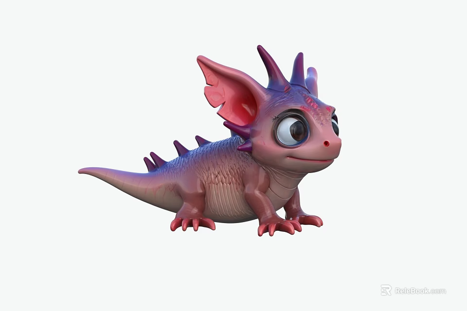 Cute Cartoon Dragon Game Character With Big Eyes Pointed Ears And Back Spikes 3d model 
