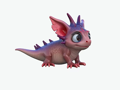 Cute Cartoon Dragon Game Character With Big Eyes Pointed Ears And Back Spikes 3d model