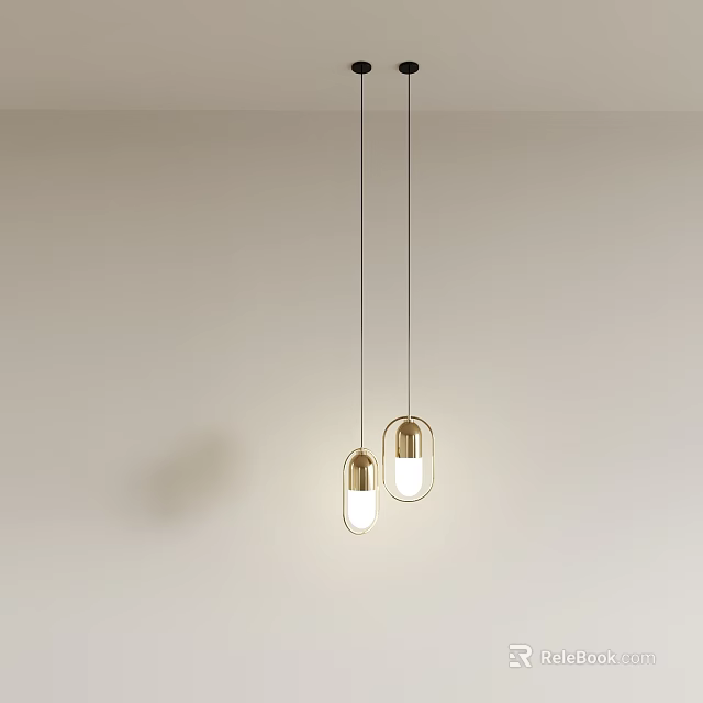 Modern Brass Pendant Lights With Glass Shades Hanging In Interior Space 3d model 