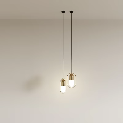 Modern Brass Pendant Lights With Glass Shades Hanging In Interior Space 3d model