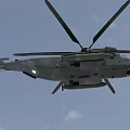 Military Helicopter Airborne in Cloudy Sky with Spinning Rotors and Aerodynamic Fuselage