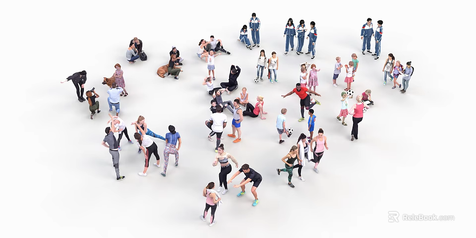 Diverse Group of People Engaging in Various Activities with Different Poses on White Background 3d model 