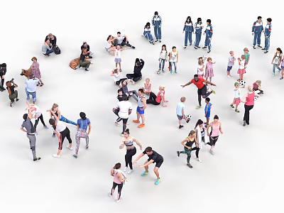 Sports people, children, children, students, middle school students, runners, leisure people, groups of people, groups of people, reading people, doing exercises 3d model