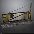 Yellow Barrier Scene Model With Vertical Pole And Textured Base