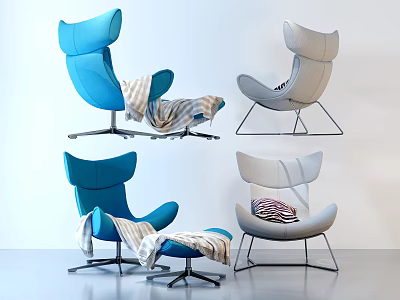 Modern Single Sofa In Blue And Gray With Cozy Blanket And Metal Legs 3d model