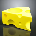 Bright Yellow Cheese Slice With Smooth Texture And Round Holes On Reflective Black Surface 3d model