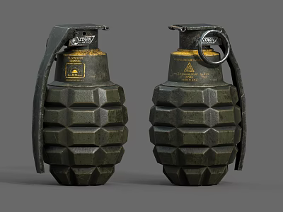 Green Military Hand Grenades With Metal Ring And Textured Surface Design 3d model