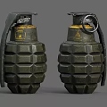 Green Military Hand Grenades With Metal Ring And Textured Surface Design