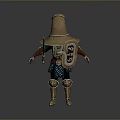 A Man In Armor With Wide Brimmed Metal Hat Holding Sword And Skull Shield