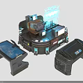 Sci-Fi Round Console Setup With Two Side Tables And Holographic Projection