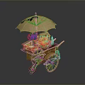 Pretzel Street Food Cart With Tan Umbrella Wooden Boxes And Yellow Wheels