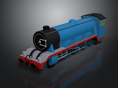 Blue Steam Train Toy Model With Detailed Design Red Accents And Black Parts 3d model