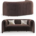 Elegant Brown Multi Seater Sofa With Leaf Patterned Cushions And Pleated Design 3d model