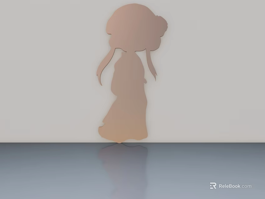 Wooden Swing Door Silhouette On Light Colored Wall With Floor Reflection 3d model 