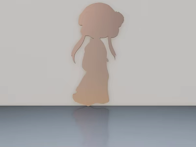 Wooden Swing Door Silhouette On Light Colored Wall With Floor Reflection 3d model