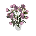 Clear Glass Vase with Pink Roses and Green Leaves on Light Colored Surface