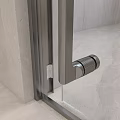 Modern Textured Stainless Steel Door Handle Mounted On Glass Door With Marble Wall Interior