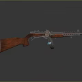 Vintage Submachine Gun With Wooden Stock And Drum Magazine Metallic Body Classic Design