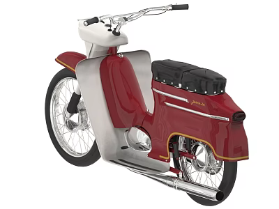 Vintage Red and White Motorcycle with Black Seat Chrome Details and Classic Design 3d model