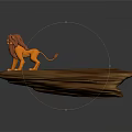 3D Orange Lion Figurine With Brown Mane Standing On Rock Platform