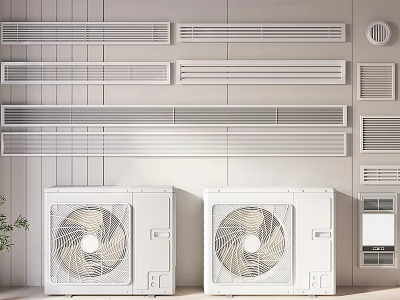 Air Conditioner Air Vents Featuring White Grilles Slotted Styles And Wall Mounted Units 3d model