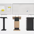 Stylish Podium Designs With Wooden Black Metal Stands And Whiteboard With Notes