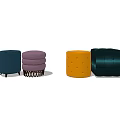 Modern Colorful Ottoman Stools with Button Tufted Design and Woven Base 3d model