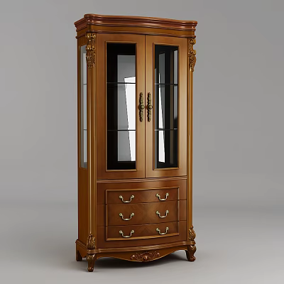 European Style Wine Cabinet Double Door Wine Cabinet 3d model