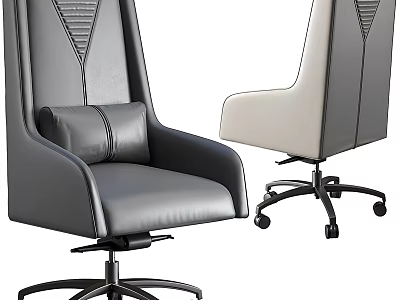 Modern Office Chair Gray and Beige Leather High Backrest with Armrests Swivel Base and Wheels 3d model