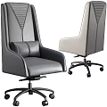 Modern Office Chair Gray and Beige Leather High Backrest with Armrests Swivel Base and Wheels