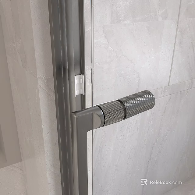 Modern Textured Stainless Steel Door Handle Mounted On Glass Door With Marble Wall Interior 3d model 
