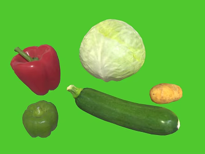 Colorful Fresh Vegetables With Bell Peppers Cabbage Zucchini And Potato On Green Background 3d model