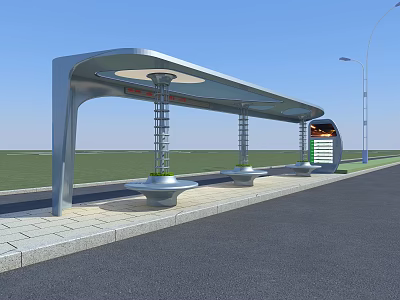 Modern Bus Stop With Transparent Roof Metal Structure Benches And Digital 3d model