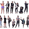 Group Of People In Different Poses With Various Outfits Standing And Sitting