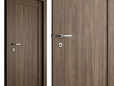 Wooden Hinged Door With Natural Wood Grain And Silver Metal Handle Design 3d model